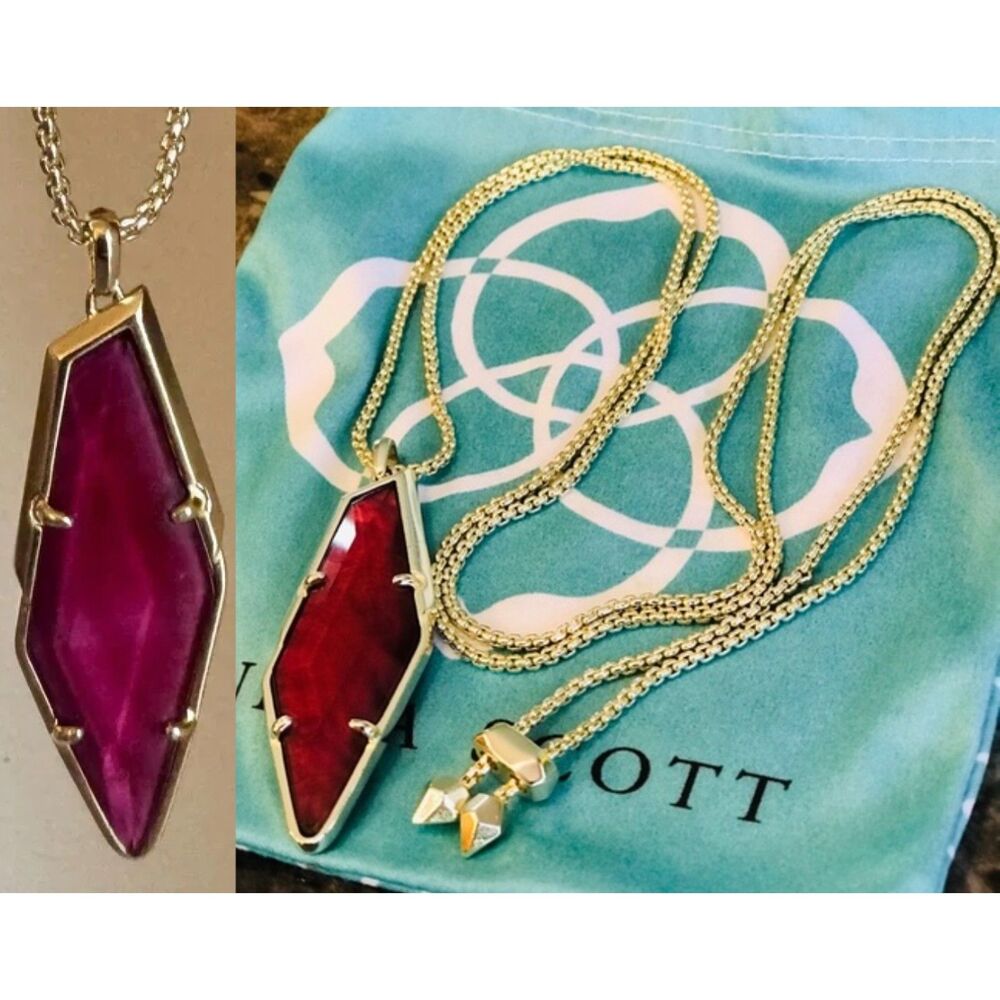NWOT Kendra Scott Damon Gold Necklace Maroon Jade - Picture 15 of 16